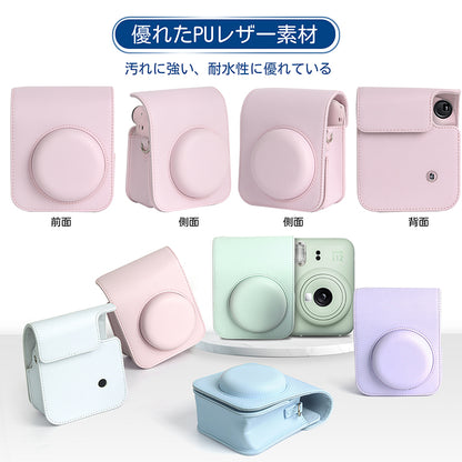 チェキケース  instax mini 12用 カメラケース mini12 チェキ カバー Fujifilm チェキ ケース 新モデル 全面保護 傷つけ防止 携帯便利 ショルダーストラップ付き PUレザー